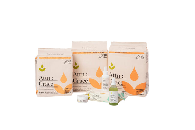 Attn: Grace products lined up on a white background