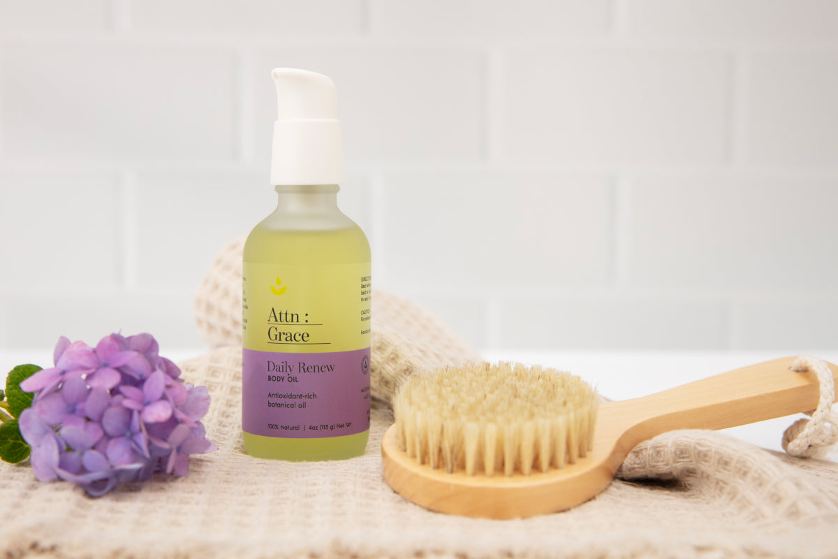 body oil and luffa 