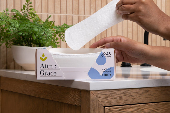 Attn: Grace Liners on a bathroom counter